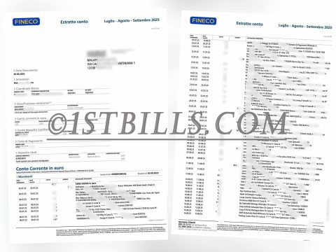 意大利Fineco Bank银行账单地址证明  Proof of address from Fineco Bank, Italy