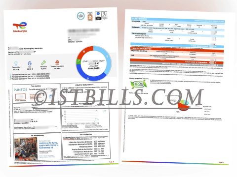 西班牙水电燃气费账单 地址证明 TotalEnergies 电费燃气费账单 西班牙语Spanish electricity, water, and gas bill (address proof) TotalEnergies electricity and gas bill (in Spanish)