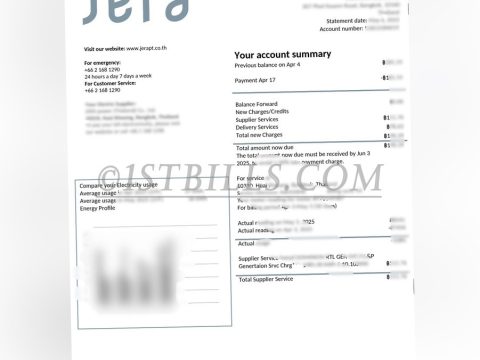 泰国 水电费账单  Jerapt 电费账单 地址证明 Thailand water and electricity bills, Jerapt electricity bills, proof of address