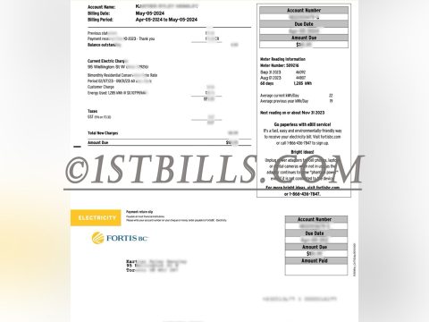 加拿大水电费账单 fortisbc电费账单 加拿大地址证明 Canadian utility bills (FortisBC electricity bill), Canadian address proof