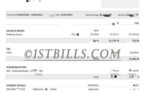 澳洲收入证明工资单 Australian income proof pay slip