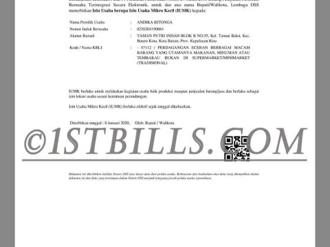 东南亚 印度尼西亚小微企业营业执照PDF模板 Indonesia Micro Company Certificate PDF