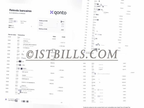 法国qonto银行账单公司银行流水 qonto Bank Statement PDF