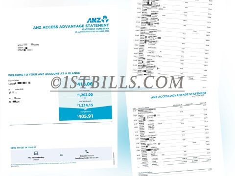 澳州地址证明 澳大利亚ANZ银行账单 AU ANZ Bank Statement PDF