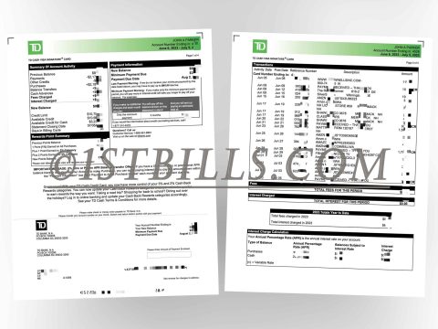 美国 TD银行卡账单 地址证明 U.S. TD bank card statement Proof of address