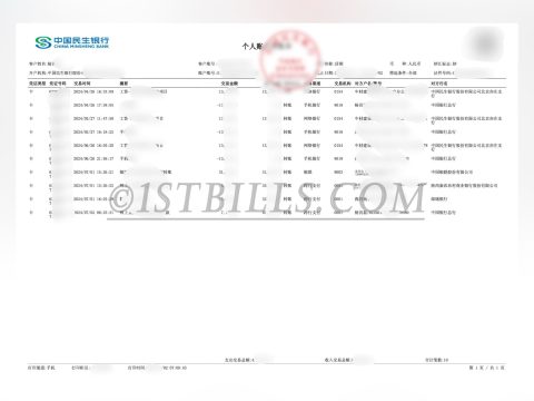 中国民生银行个人账户 工资流水对账单定制 Customized China Minsheng Bank Personal Account Salary Statement