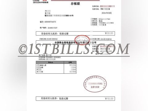 中国联通宽带 因特网账单 地址证明 China Unicom Broadband Internet Bill Address Proof