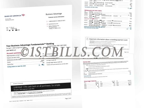 美国银行BOA 公司银行流水账单 地址证明 Bank of America Bank Corporate Bank Statement Proof of Address