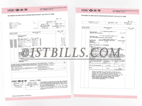 香港汇丰银行 白金VISA卡户口结单 香港地址证明 Hong Kong HSBC Platinum VISA Card Account Statement Hong Kong Address Proof