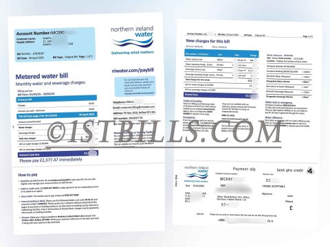 北爱尔兰地址证明 NiWater水费账单 Northern ireland Proof of address in Northern Ireland NiWater bill