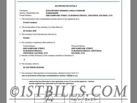 南非公司注册证书pdf模板 South Africa CIPC Company Certificate of Registration PDF