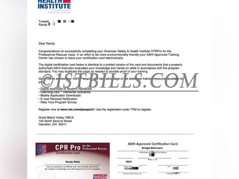 美国心肺复苏职业技能证书pdf/word模板 USA CPR Certificate pdf/word