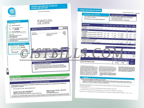 法国地址证明 gaz-tarif-reglemente 燃气费账单 法语 France gaz-tarif-reglementeGas Bill Proof of Address PDF