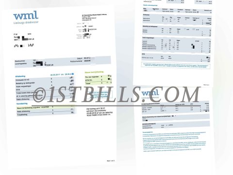 荷兰水电费账单 地址证明 WML水费账单荷兰语 Dutch utility bill (electricity and water) as proof of address; WML water bill in Dutch.