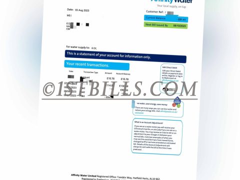 英国水费账单 地址证明 UK Affinity Water Bill Proof Of Address