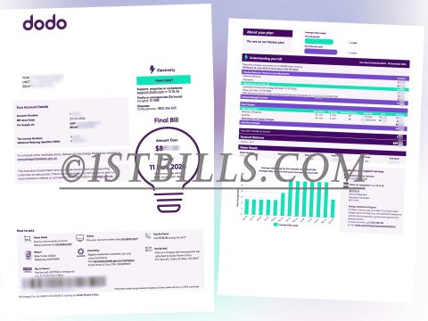 澳大利亚水电账单 dodo energy 电费费账单  澳洲地址证明 Australian electricity and water bill (Dodo Energy electricity bill), Australian address proof.