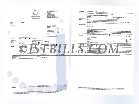 荷兰地址证明 Waterbedrijf Groningen水费账单荷兰语 Holland Waterbedrijf Groningen Water Bill PDF