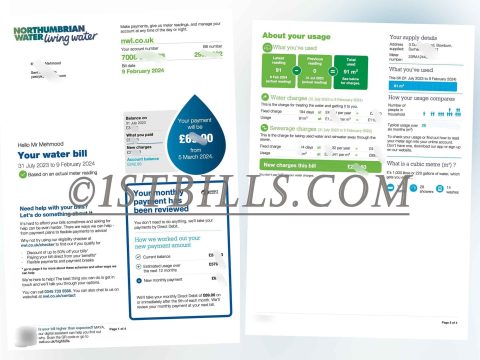 英国水费 地址证明 nwl账单 Northumbrian Water Limited UK water bill Proof of address NWL bill
