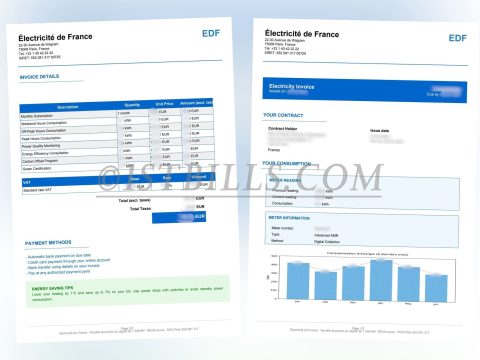 法国水电费账单 地址证明 Électricité de France 法国电力 电费账单 French electricity and water bills, proof of address, EDF (Electricité de France) electricity bills