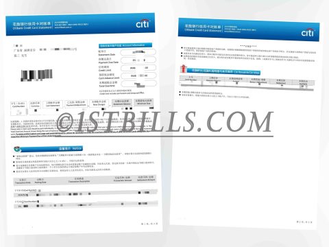 花旗银行信用卡账单 中国地址证明 China Citibank credit card statement China address proof