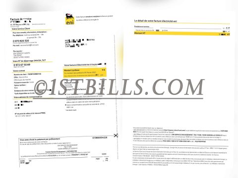 法国地址证明 水电费账单 ENI电费账单 地址证明 French address proof: Utility bill (ENI electricity bill), address verification.