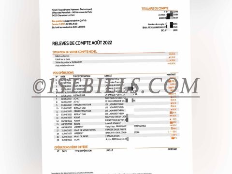 法国Nickel银行账单 地址证明 France Nickel Bank Statement PDF