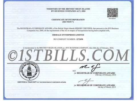 英属维尔京群岛营业执照pdf模板 BVI |British Virgin Islands Company Certificate pdf