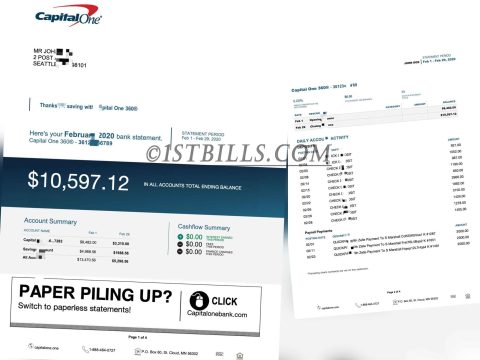 美国Capital One Bank 第一资本银行账单 带工资流水账单 Bank statement with salary statement