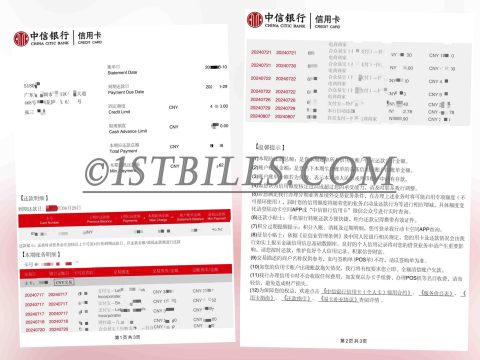 中信银行信用卡账单 中国地址证明 China Proof of Chinese address China CITIC Bank credit card statement PDF