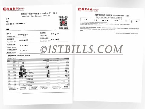 中国地址证明 招商银行信用卡账单 China ICBC Bank Credit Card Statement PDF