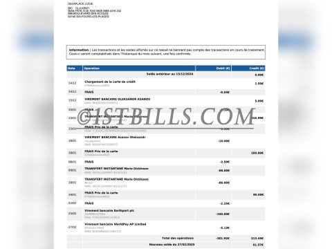 法国Sogexia银行账单 法国地址证明 Sogexia bank statement (France), proof of French address