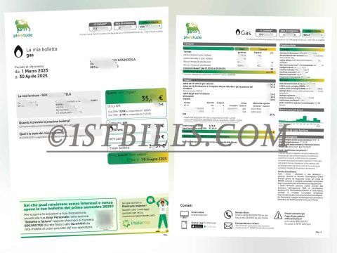 意大利Eni Plenitude天燃气费账单地址证明 Proof of address from Eni Plenitude natural gas bill, Italy