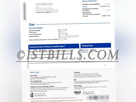 澳洲Actewagl燃气费账单 水电燃气账单 地址证明 Actewagl gas bill (Australia) - Utility bill (electricity, water, gas) - Proof of address