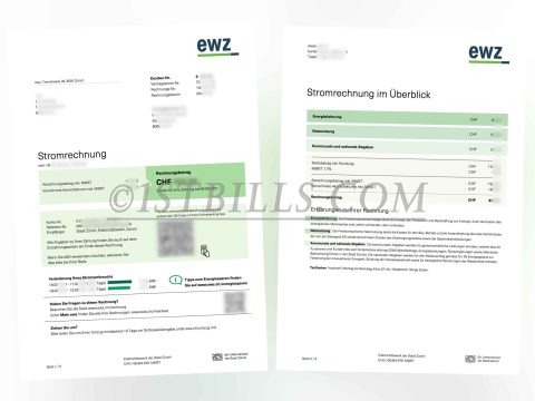 瑞士水电费账单 ewz 电费 地址证明 Swiss electricity and water bills (ewz) Electricity bill Proof of address