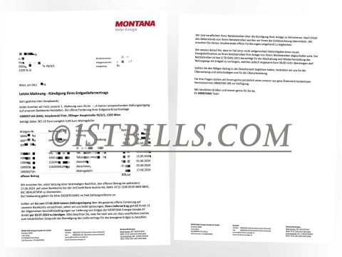 奥地利 地址证明 MONTANA Voller Energie 燃气账单 Austria Proof of address MONTANA Voller Energie Gas bill